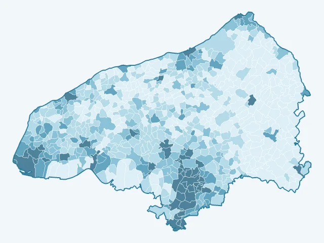 Carte de la densité de population dans la Seine-Maritime (76)