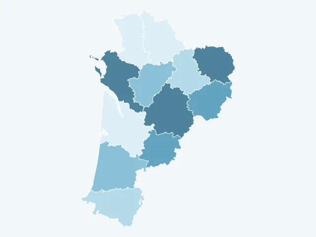 Carte de l'âge moyen en Nouvelle-Aquitaine