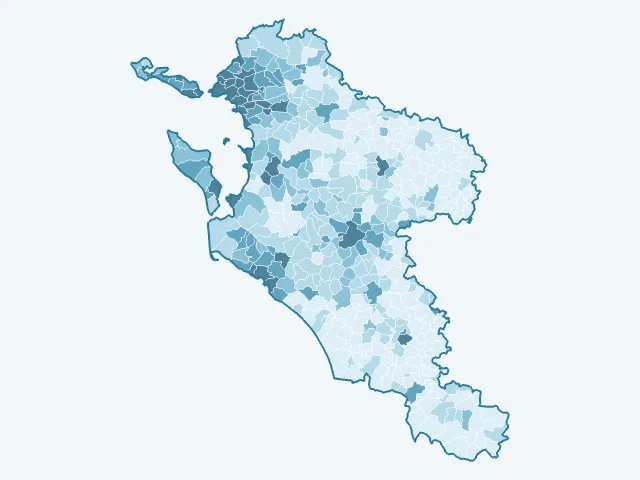 Carte de la densité de population dans la Charente-Maritime (17)