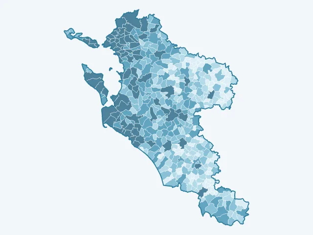 Carte du nombre d'habitants dans la Charente-Maritime (17)