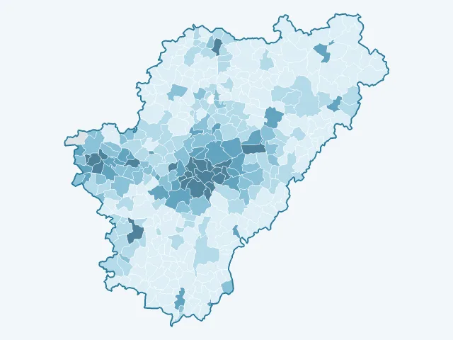 Carte de la densité de population dans la Charente (16)
