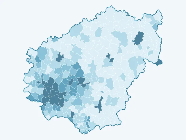Carte de la densité de population dans la Corrèze (19)