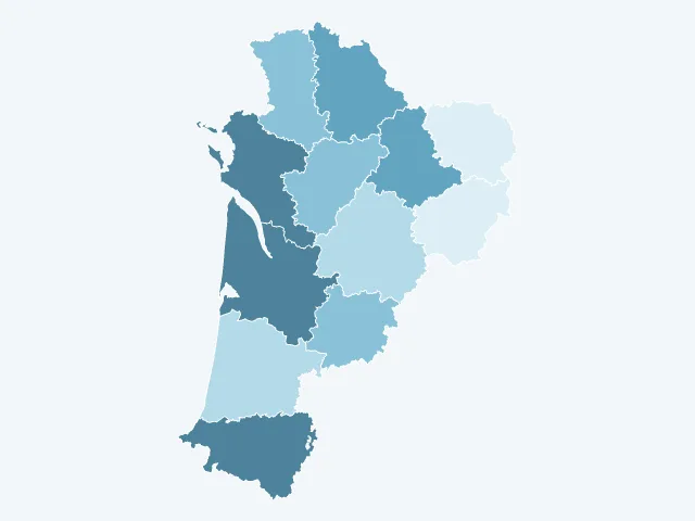 Carte de la densité de population en Nouvelle-Aquitaine