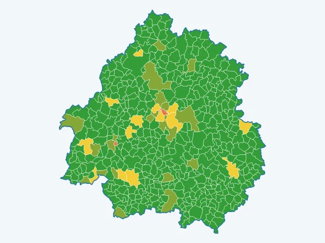 Carte de l'indice de tranquillité dans la Dordogne (24)