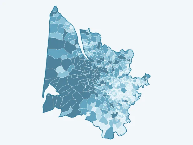Carte du nombre d'habitants dans la Gironde (33)
