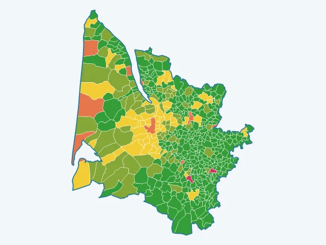 Carte de l'indice de tranquillité dans la Gironde (33)