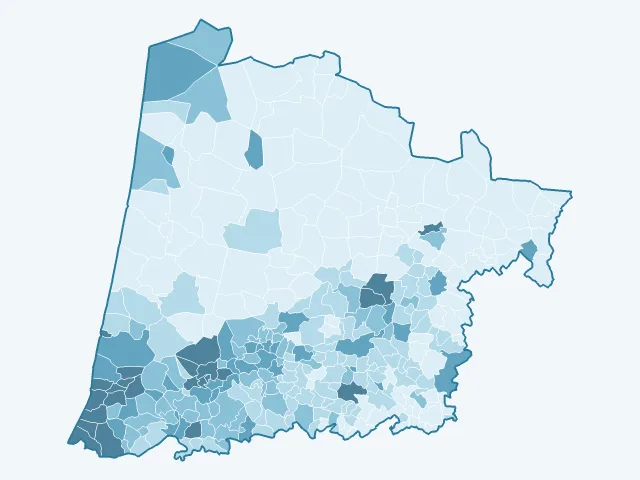 Carte de la densité de population dans les Landes (40)