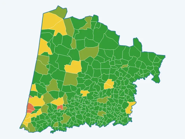 Carte de l'indice de tranquillité dans les Landes (40)