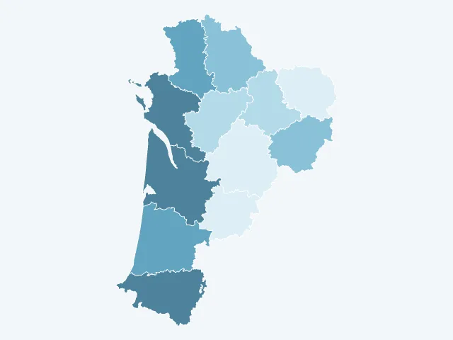 Carte du revenu moyen en Nouvelle-Aquitaine