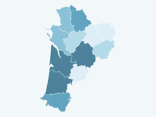 Carte de la superficie en Nouvelle-Aquitaine