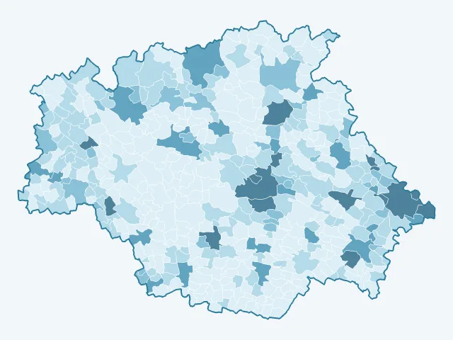 Carte de la densité de population dans le Gers (32)