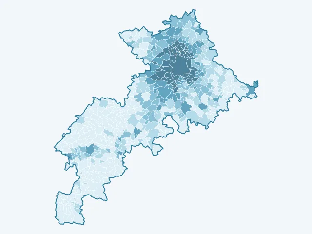Carte de la densité de population dans la Haute-Garonne (31)
