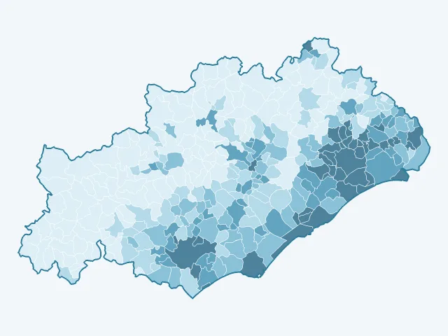 Carte de la densité de population dans l'Hérault (34)