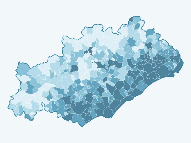 Carte du nombre d'habitants dans l'Hérault (34)