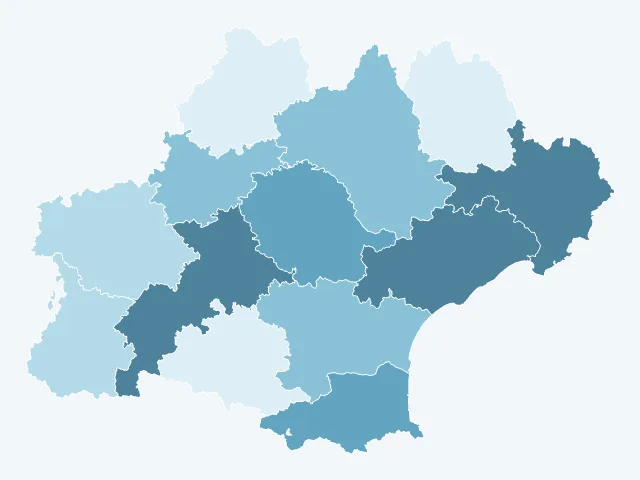Carte du nombre d'habitants en Occitanie