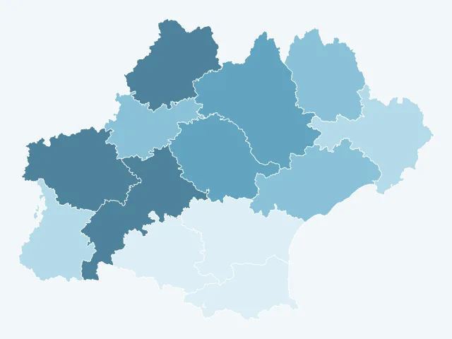 Carte du revenu moyen en Occitanie