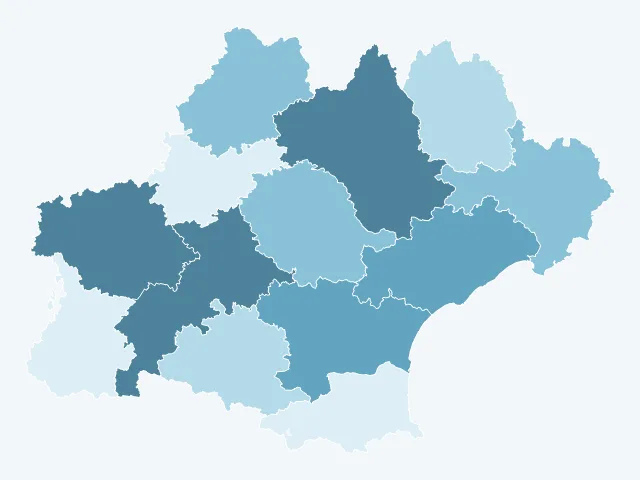 Carte de la superficie en Occitanie