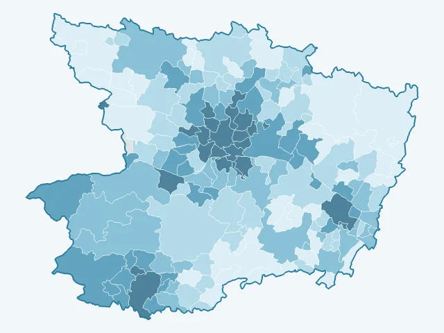 Carte de la densité de population dans la Maine-et-Loire (49)