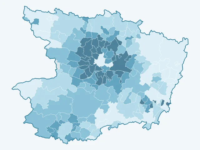 Carte du revenu moyen dans la Maine-et-Loire (49)