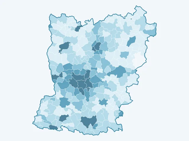 Carte de la densité de population dans la Mayenne (53)