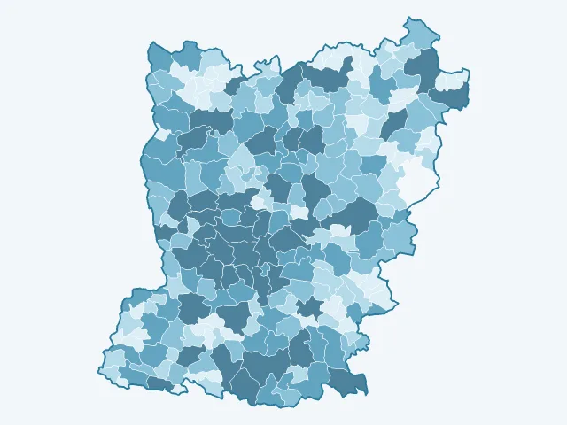 Carte du nombre d'habitants dans la Mayenne (53)