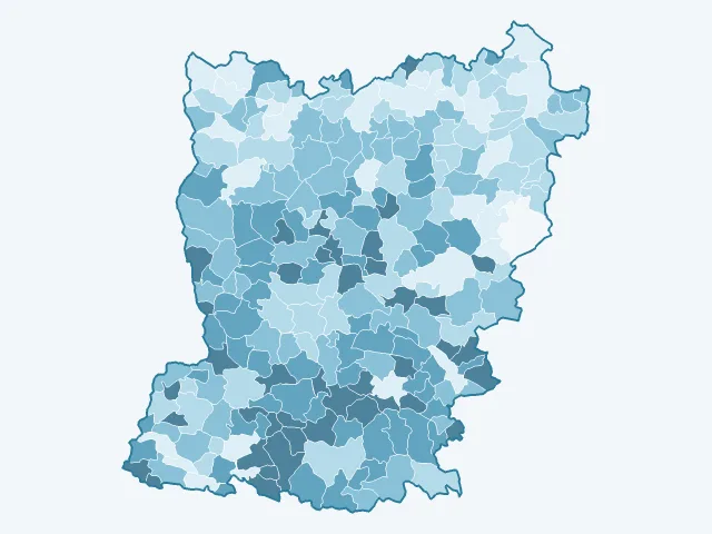Carte de la population active dans la Mayenne (53)