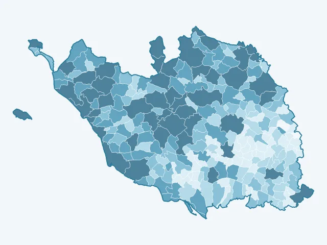 Carte du nombre d'habitants dans la Vendée (85)
