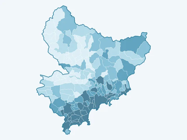 Carte du nombre d'habitants dans les Alpes-Maritimes (06)