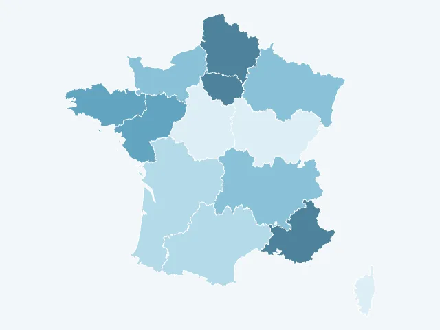 Carte de France de la densité de population par région