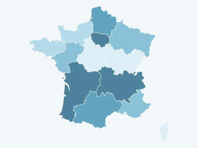 Carte de France du nombre d'habitants par région