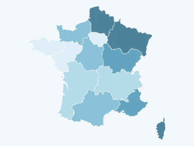 Carte de France du vote Marine Le Pen par région