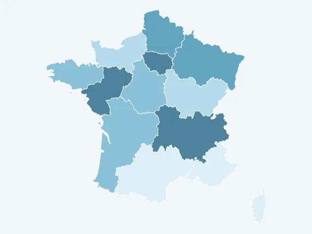 Carte de France de la population active par région