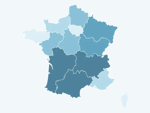 Carte de France de la superficie par région