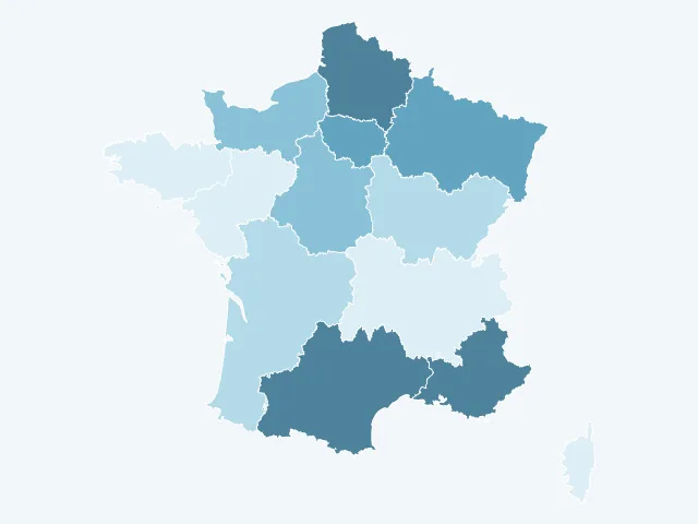 Carte de France du taux de chômage par région